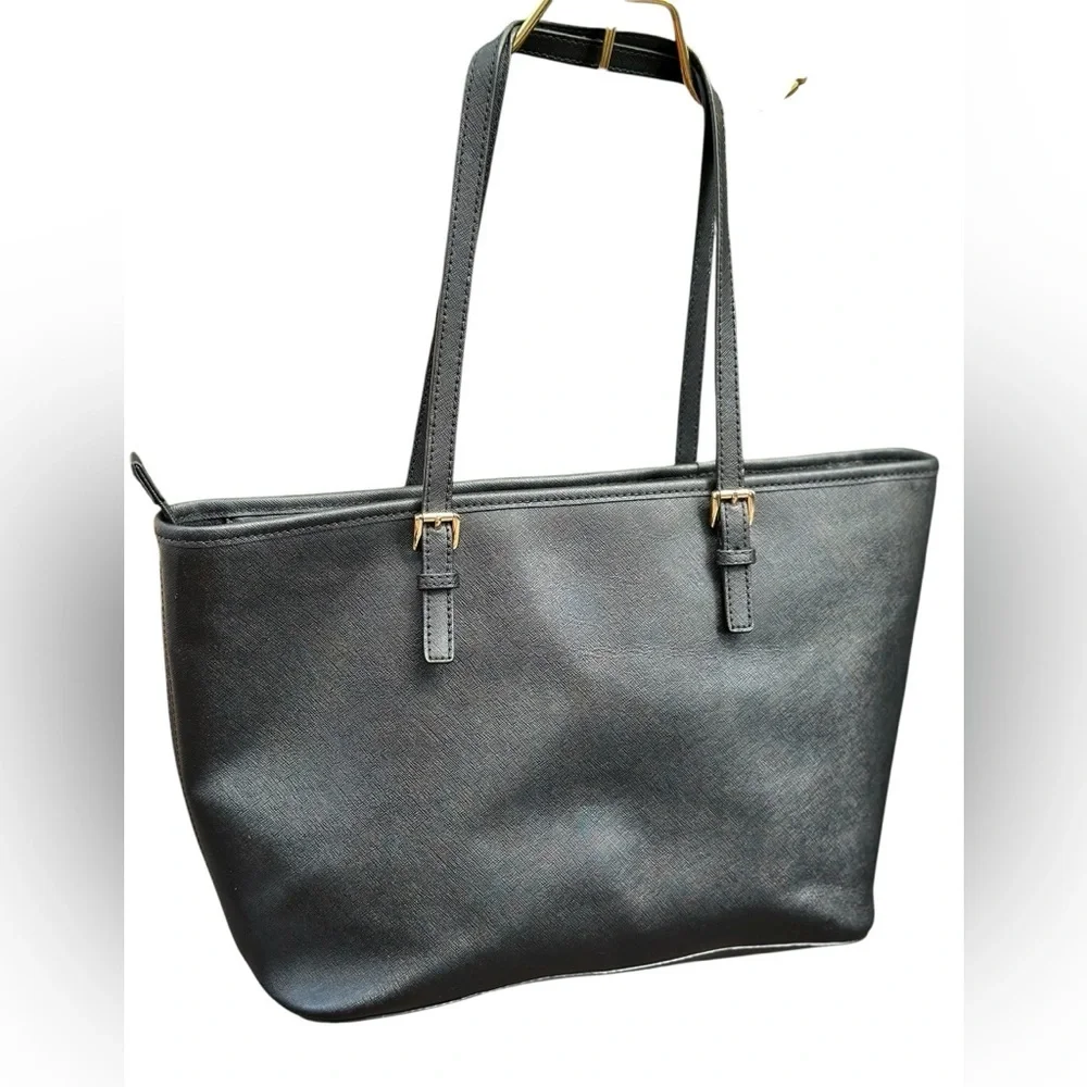 Michael Kors Black Leather Tote with Gold Accents